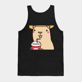 Kawaii Nice Capybara having coffee Tank Top